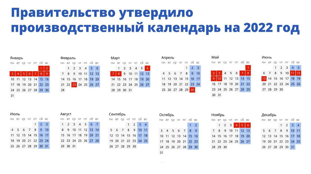 Правительство утвердило праздничные выходные дни на 2022 год